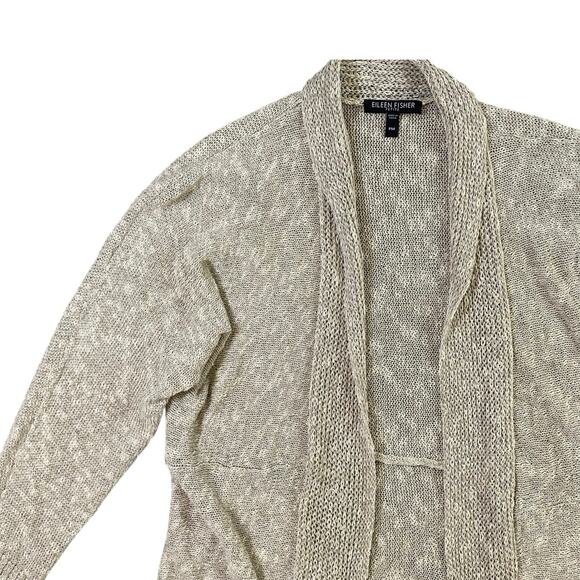 Eileen Fisher Petites Linen Crocheted Open Front Cardigan - M - Picture 2 of 5